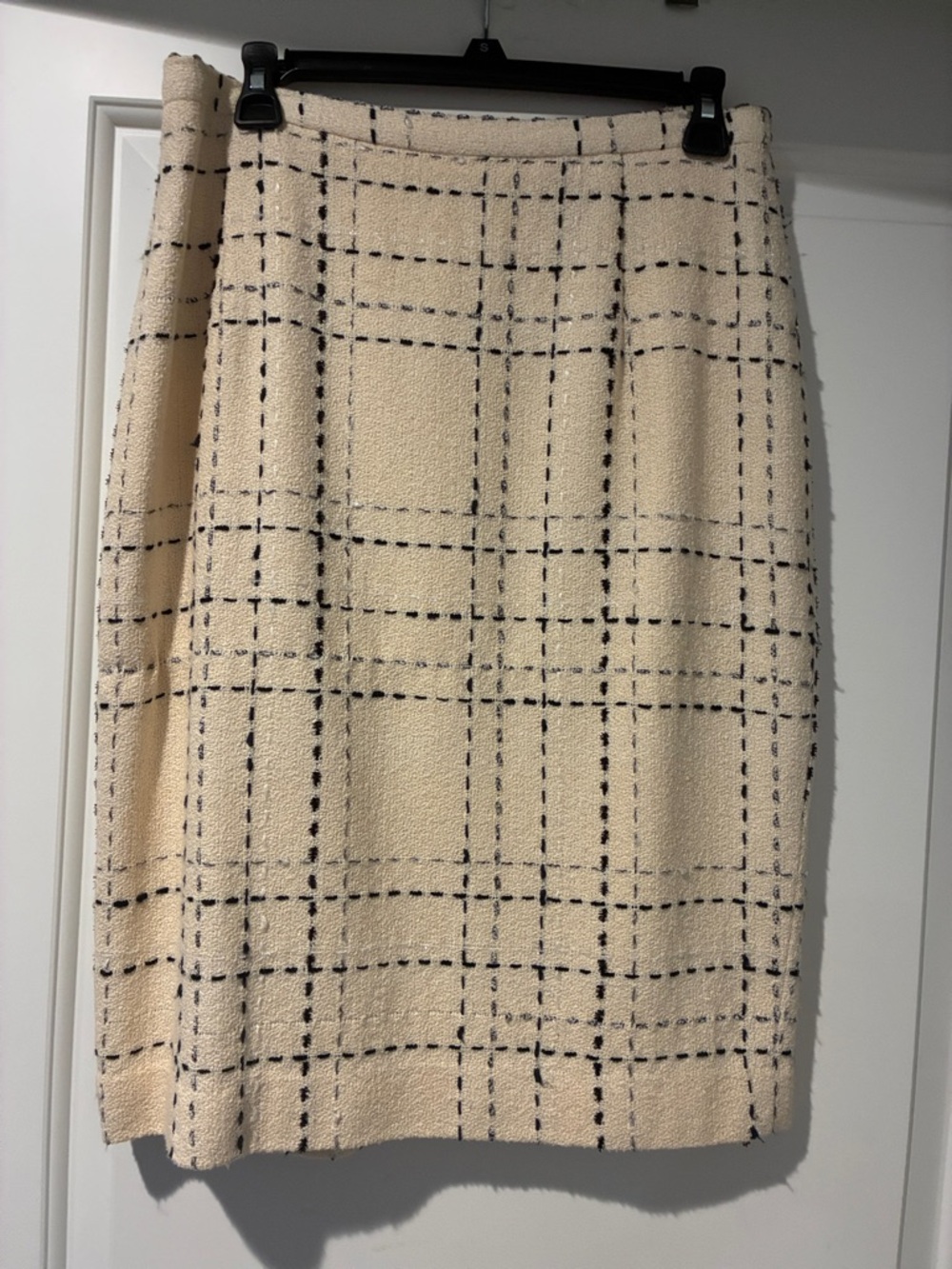 Cream Windowpane A-Line Skirt by